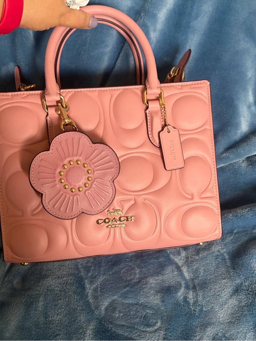Coach Pink Embossed Signature Leather Satchel with Gold Hardware charm not inc. - Picture 3 of 6